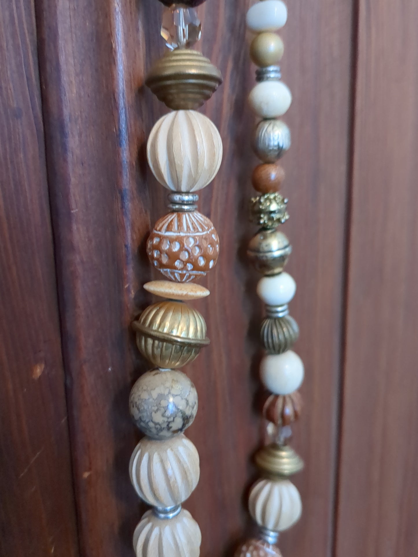 Vintage Wood and Metal Beaded Chunky Necklace