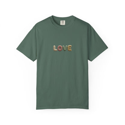 LOVE Retro Crochet Graphic T-Shirt — Vintage Earth-Tone Casual Tee