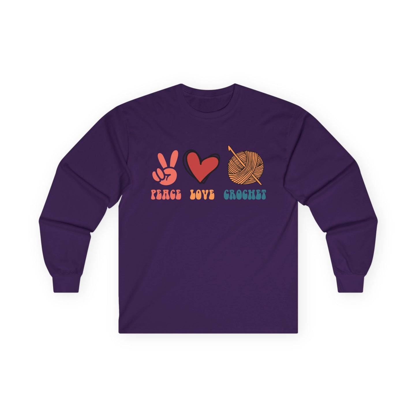 Peace Love Crochet long sleeve tee | Knitting yarn peace sign