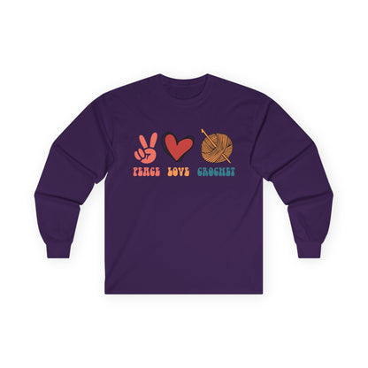Peace Love Crochet long sleeve tee | Knitting yarn peace sign