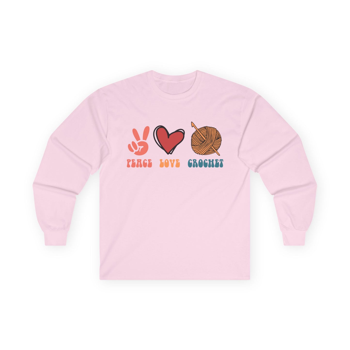 Peace Love Crochet long sleeve tee | Knitting yarn peace sign