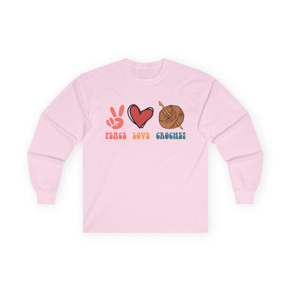 Peace Love Crochet long sleeve tee | Knitting yarn peace sign