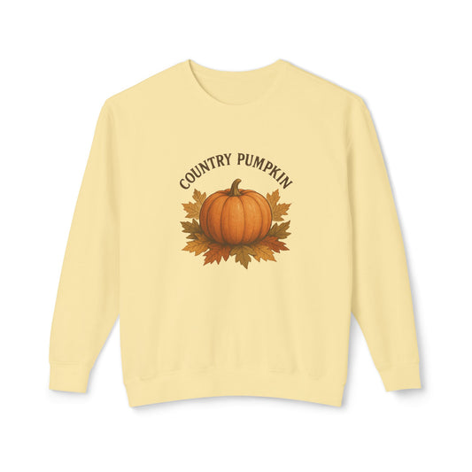 Country Pumpkin Unisex Lightweight Crewneck Sweatshirt, Fall Apparel, Autumn Fashion, Cozy Gift, Pumpkin Spice Lover