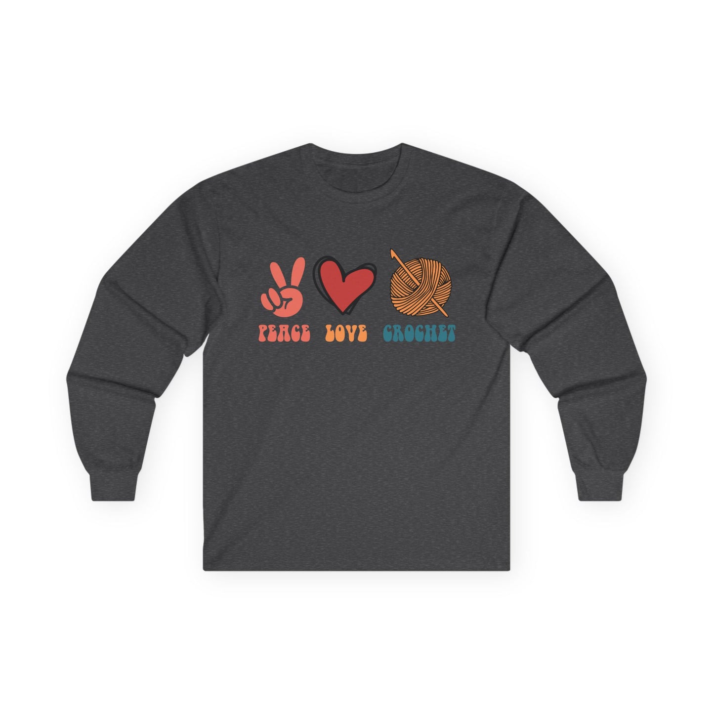 Peace Love Crochet long sleeve tee | Knitting yarn peace sign