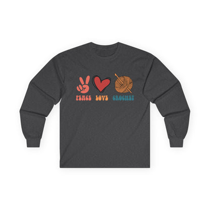 Peace Love Crochet long sleeve tee | Knitting yarn peace sign