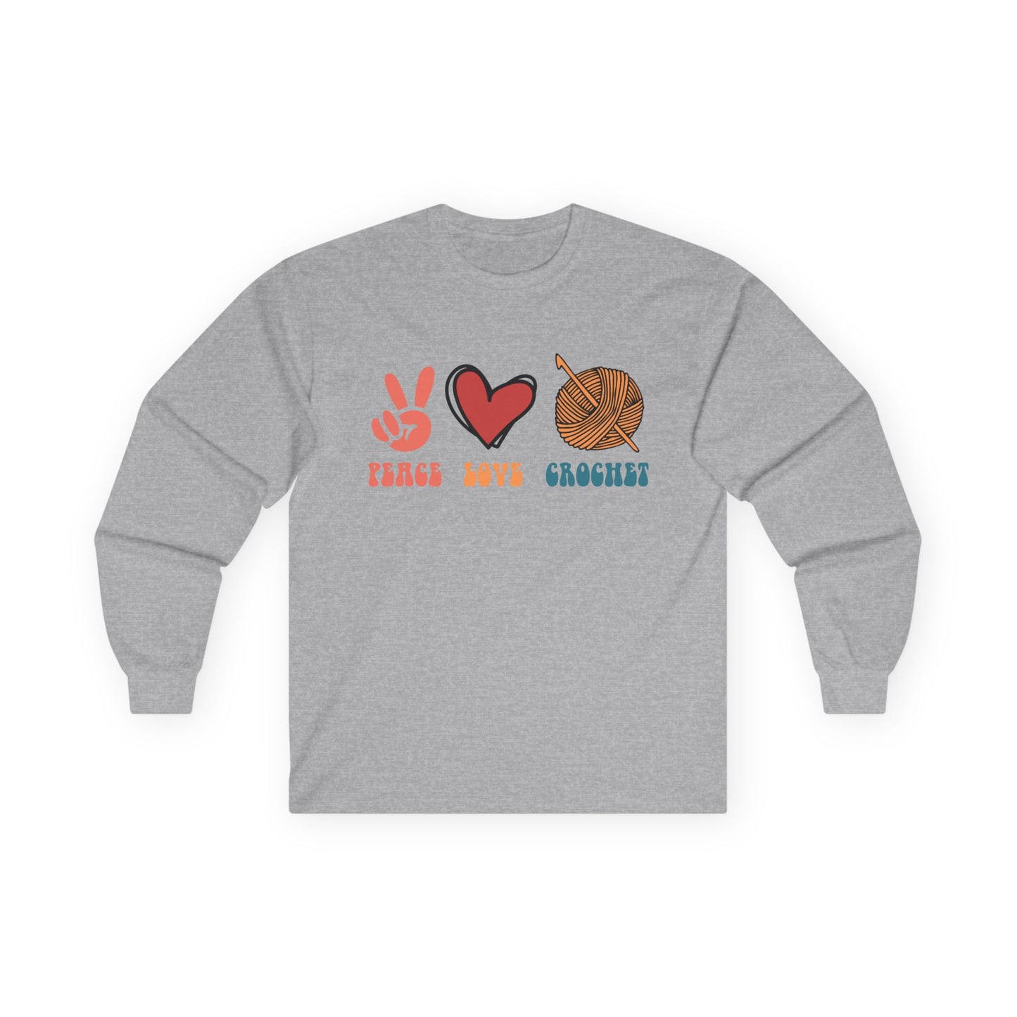 Peace Love Crochet long sleeve tee | Knitting yarn peace sign