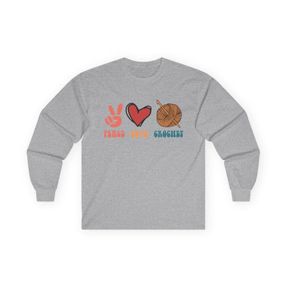 Peace Love Crochet long sleeve tee | Knitting yarn peace sign