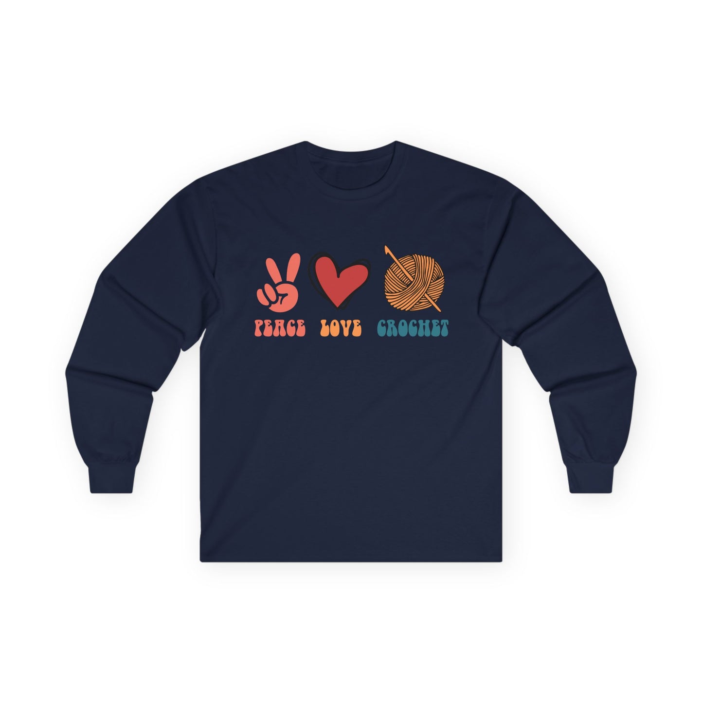 Peace Love Crochet long sleeve tee | Knitting yarn peace sign