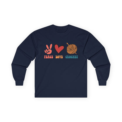 Peace Love Crochet long sleeve tee | Knitting yarn peace sign