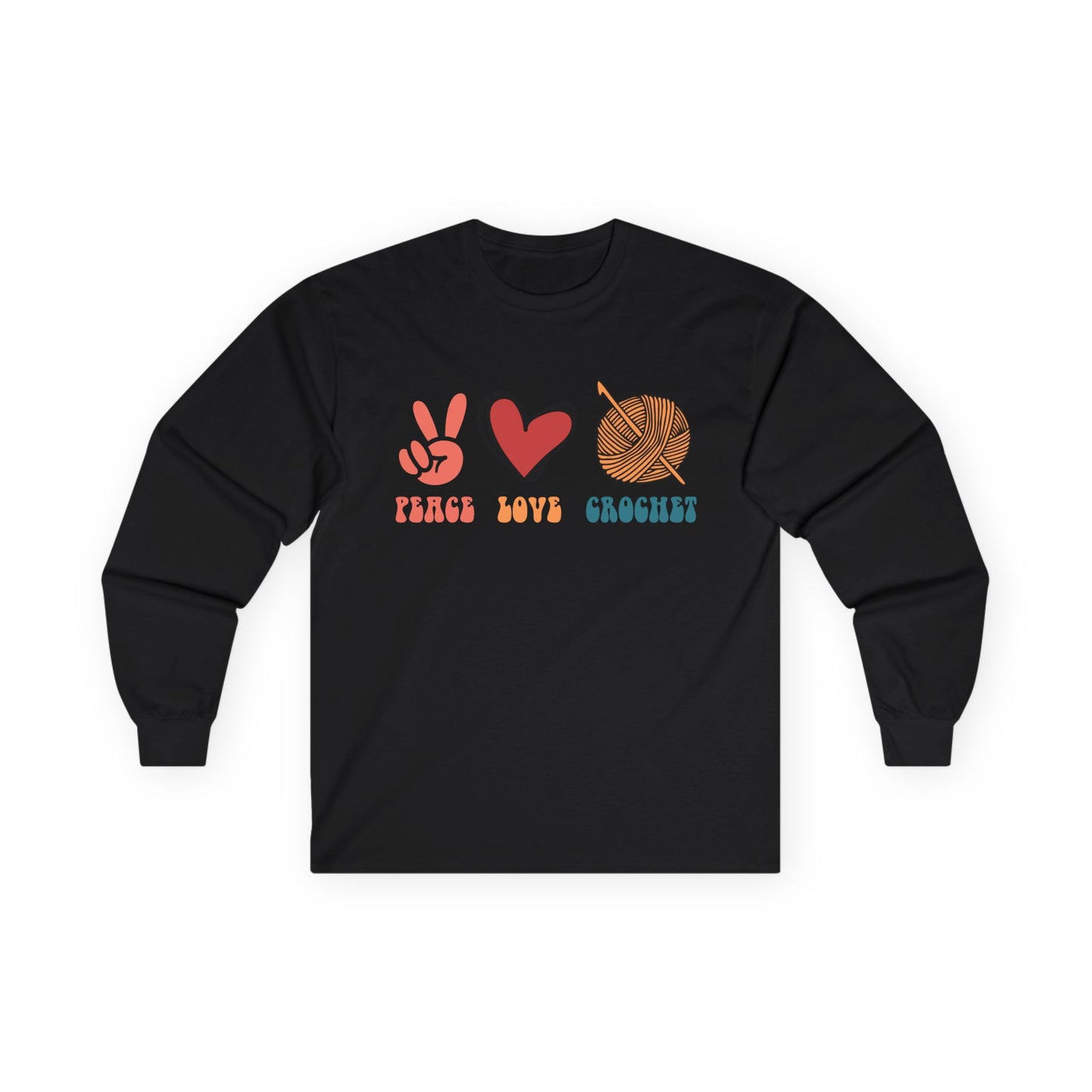 Peace Love Crochet long sleeve tee | Knitting yarn peace sign