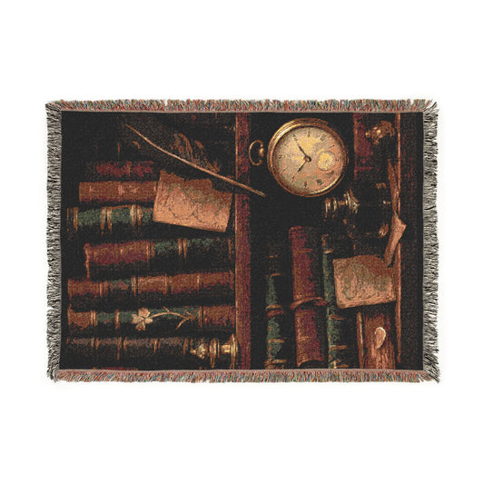 Victorian Bookshelf Woven Blanket, Cozy Throw Blanket, Home Decor, Warm Colors, Unique Gift