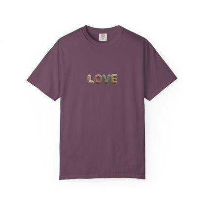 LOVE Retro Crochet Graphic T-Shirt — Vintage Earth-Tone Casual Tee