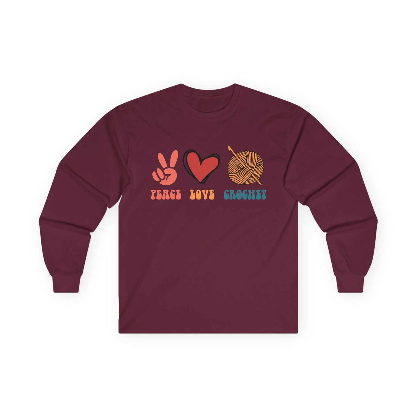 Peace Love Crochet long sleeve tee | Knitting yarn peace sign