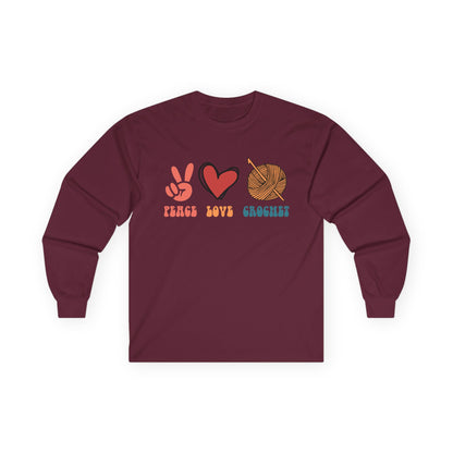 Peace Love Crochet long sleeve tee | Knitting yarn peace sign