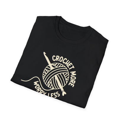 Crochet More Worry Less T-Shirt | Yarn Ball with Crochet Hook, Knitting Lover Tee