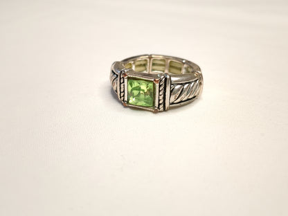 Silver-Tone and Green Crystal Stretch Ring