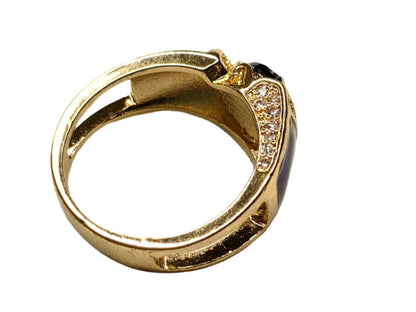 Gold-Tone Ring with Blue and Clear Rhinestones