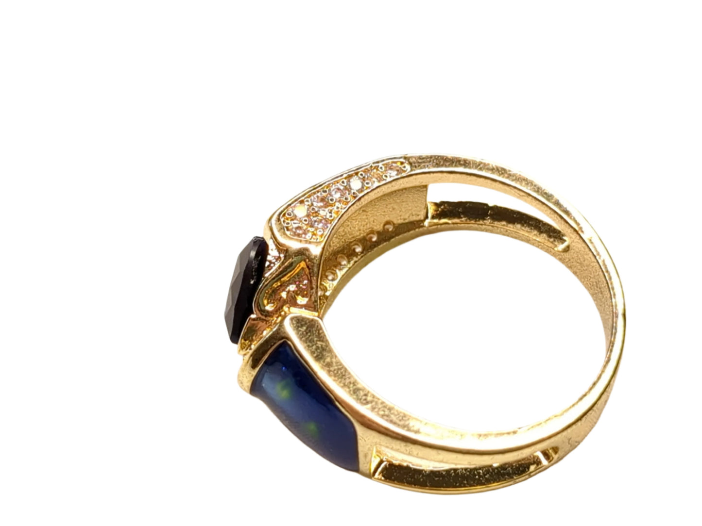 Gold-Tone Ring with Blue and Clear Rhinestones