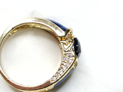 Gold-Tone Ring with Blue and Clear Rhinestones