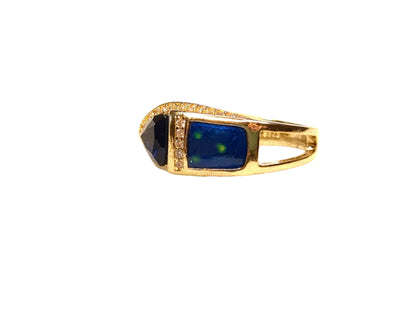 Gold-Tone Ring with Blue and Clear Rhinestones