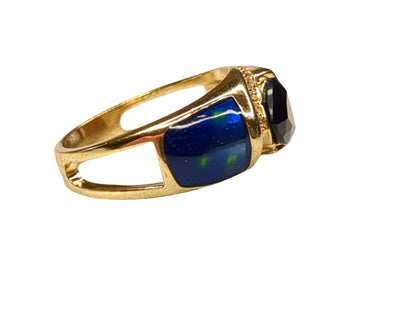 Gold-Tone Ring with Blue and Clear Rhinestones