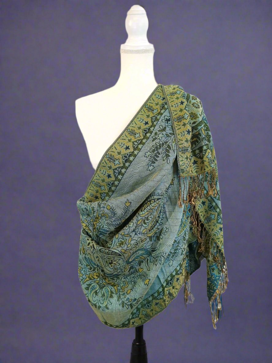 Pashmina Wrap Scarf in Blue-Green Jewel Tones