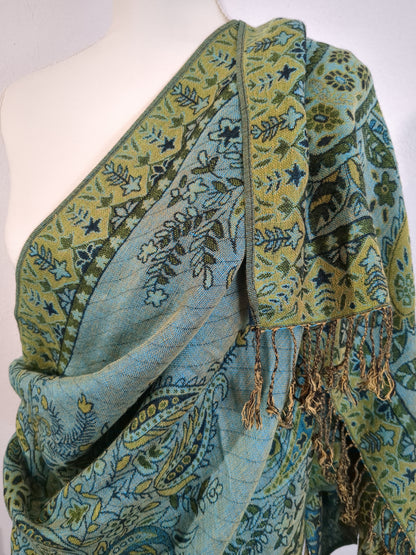 Pashmina Wrap Scarf in Blue-Green Jewel Tones