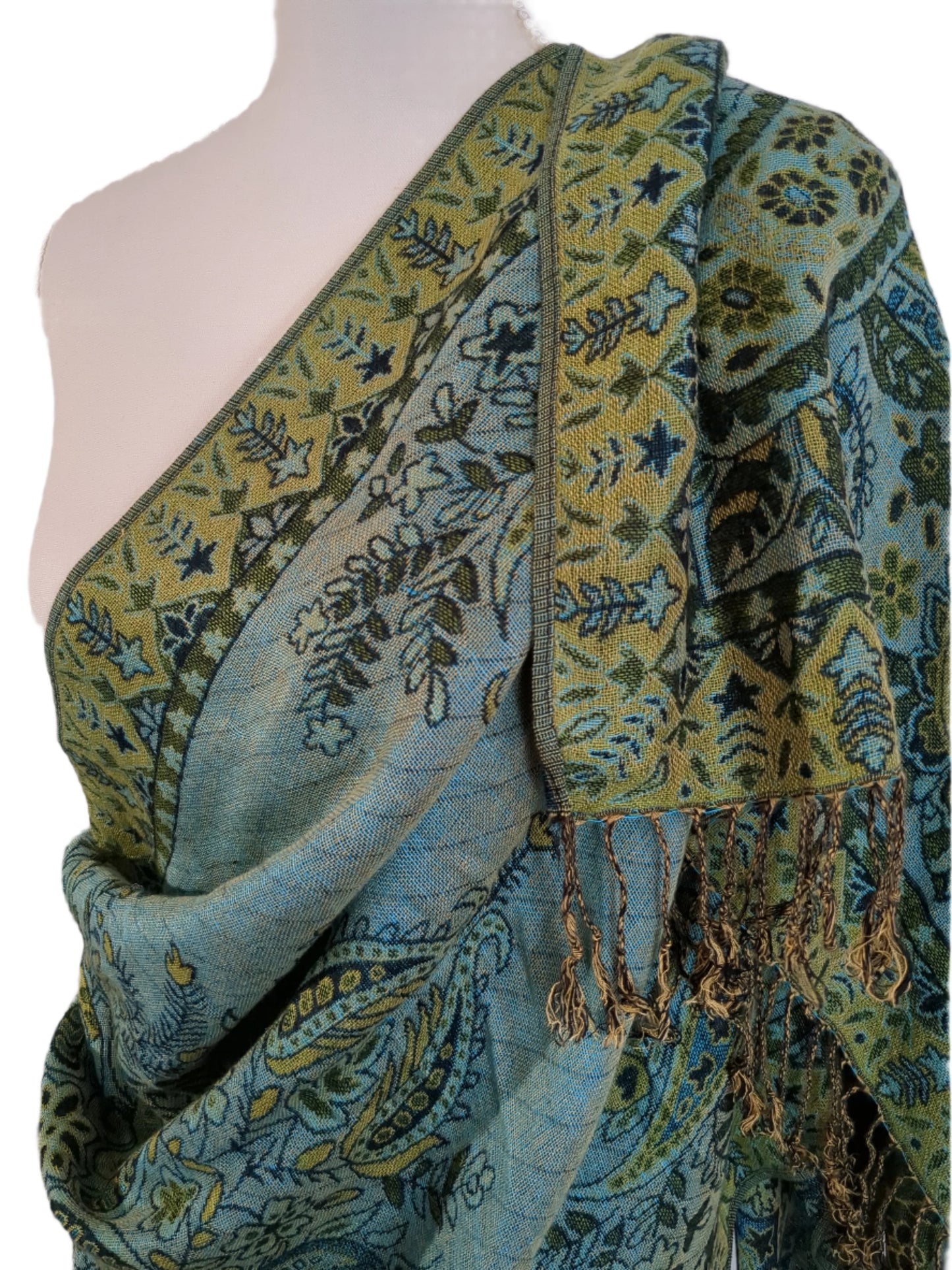 Pashmina Wrap Scarf in Blue-Green Jewel Tones