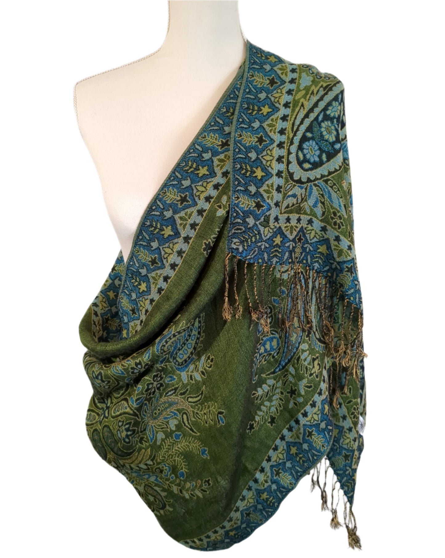 Pashmina Wrap Scarf in Blue-Green Jewel Tones