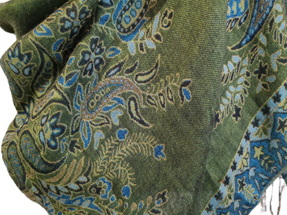 Pashmina Wrap Scarf in Blue-Green Jewel Tones