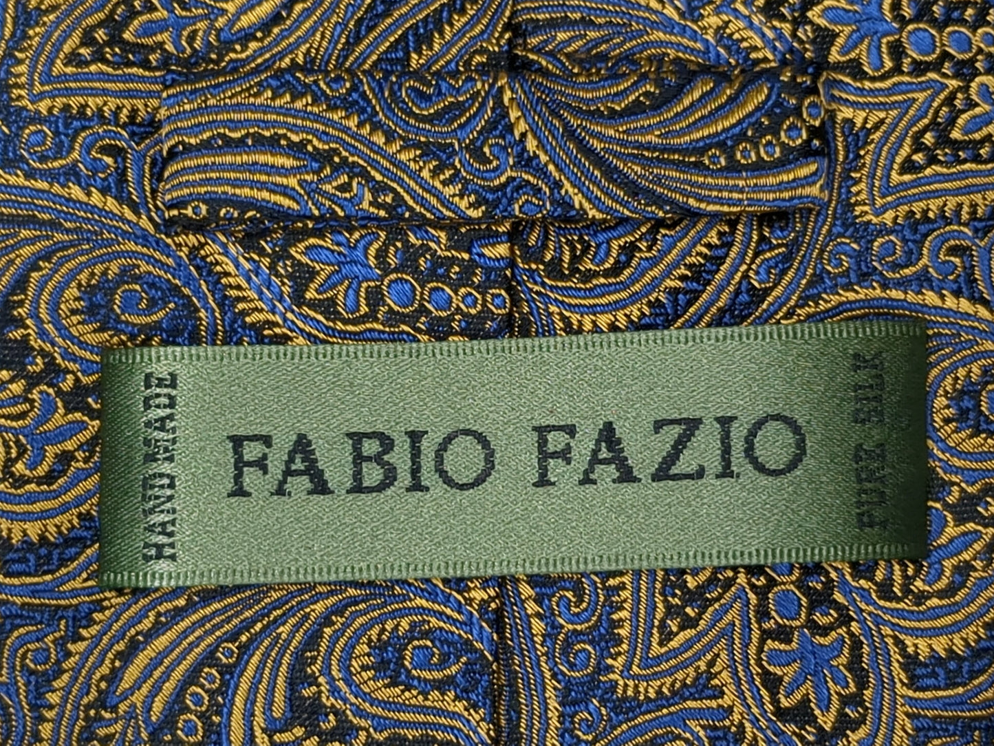 Fabio Fazio Blue and Gold Filigree Necktie 100% Silk