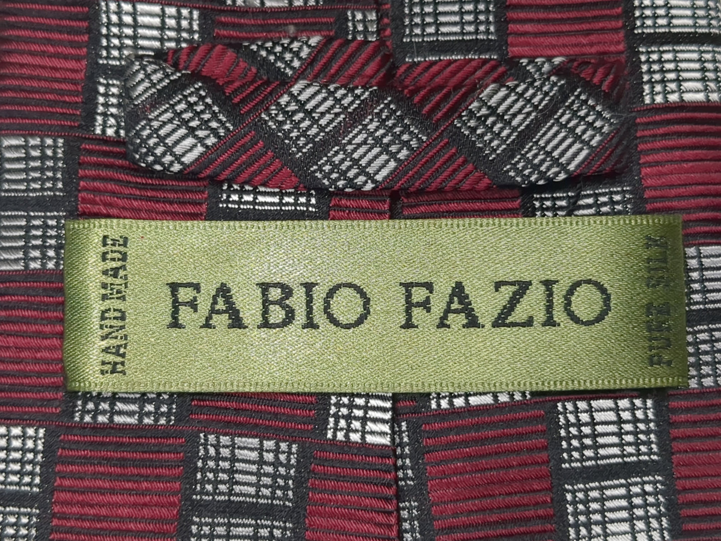 Fabio Fazio Red and Gray Squares 100% Silk Necktie