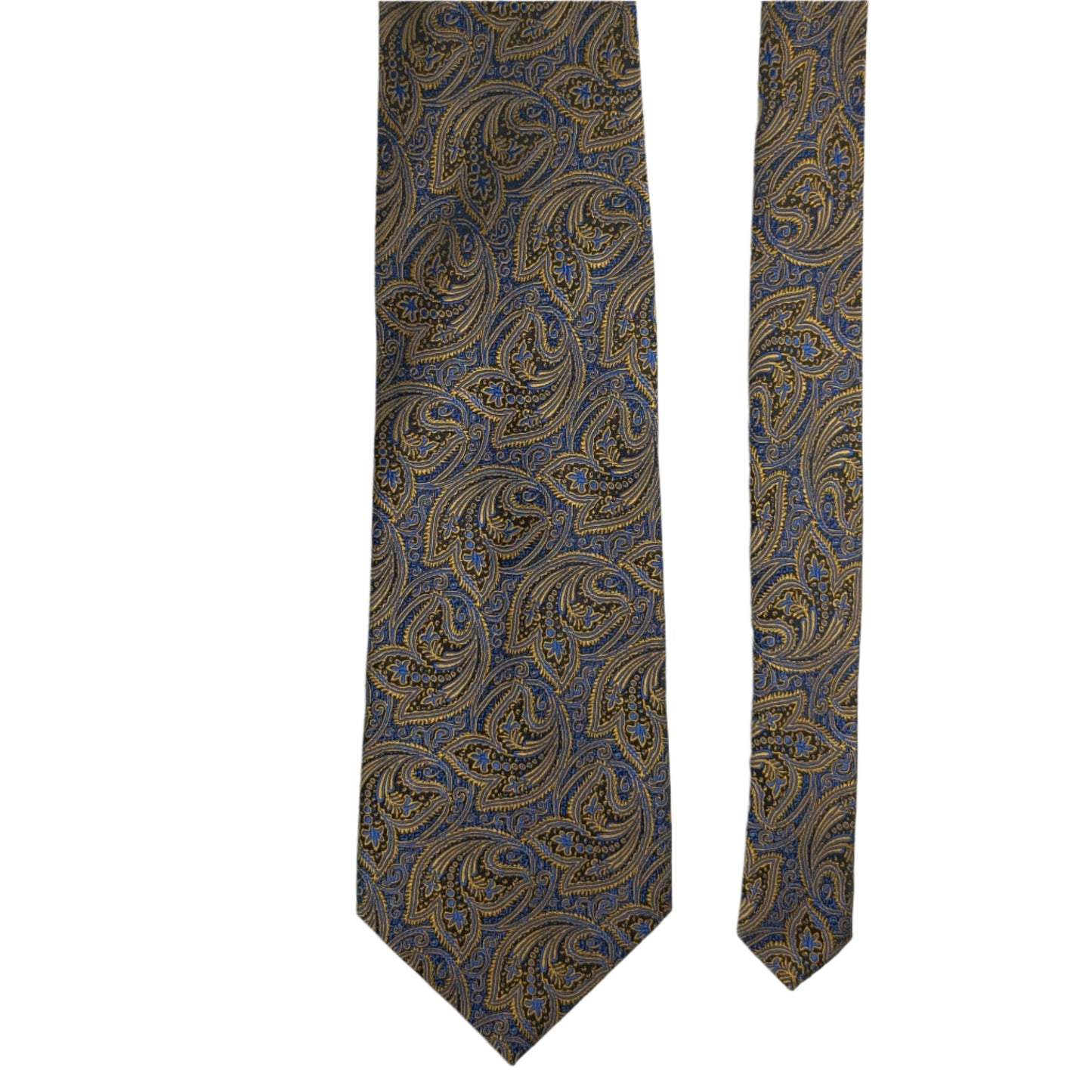 Fabio Fazio Blue and Gold Filigree Necktie 100% Silk