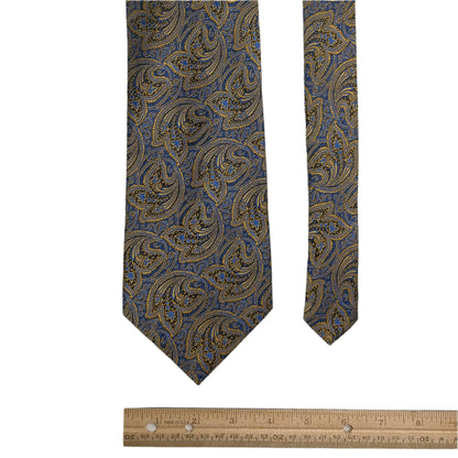 Fabio Fazio Blue and Gold Filigree Necktie 100% Silk