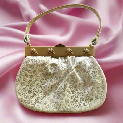 Vintage Leather Handbag with Metallic Filigree