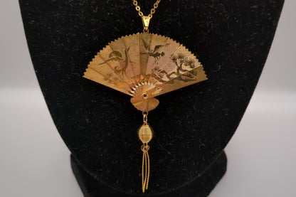 Vintage Gold-Plated Fan Necklace