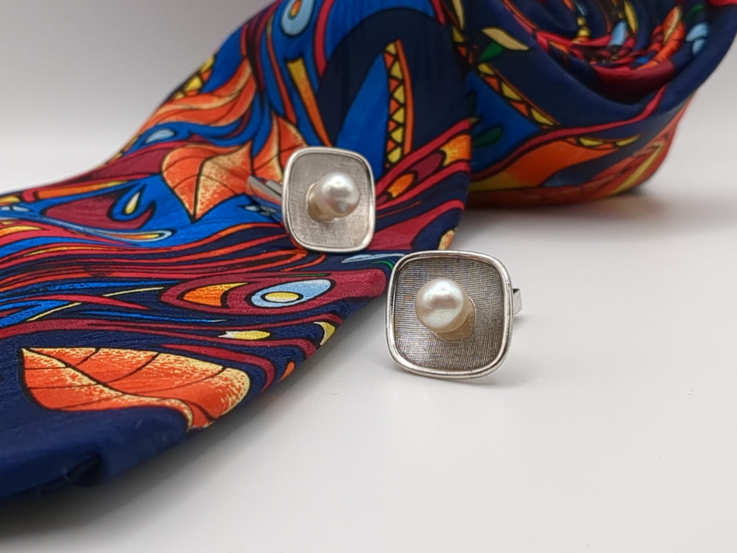 Silver and Pearl Mikimoto Cufflinks