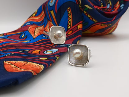 Silver and Pearl Mikimoto Cufflinks
