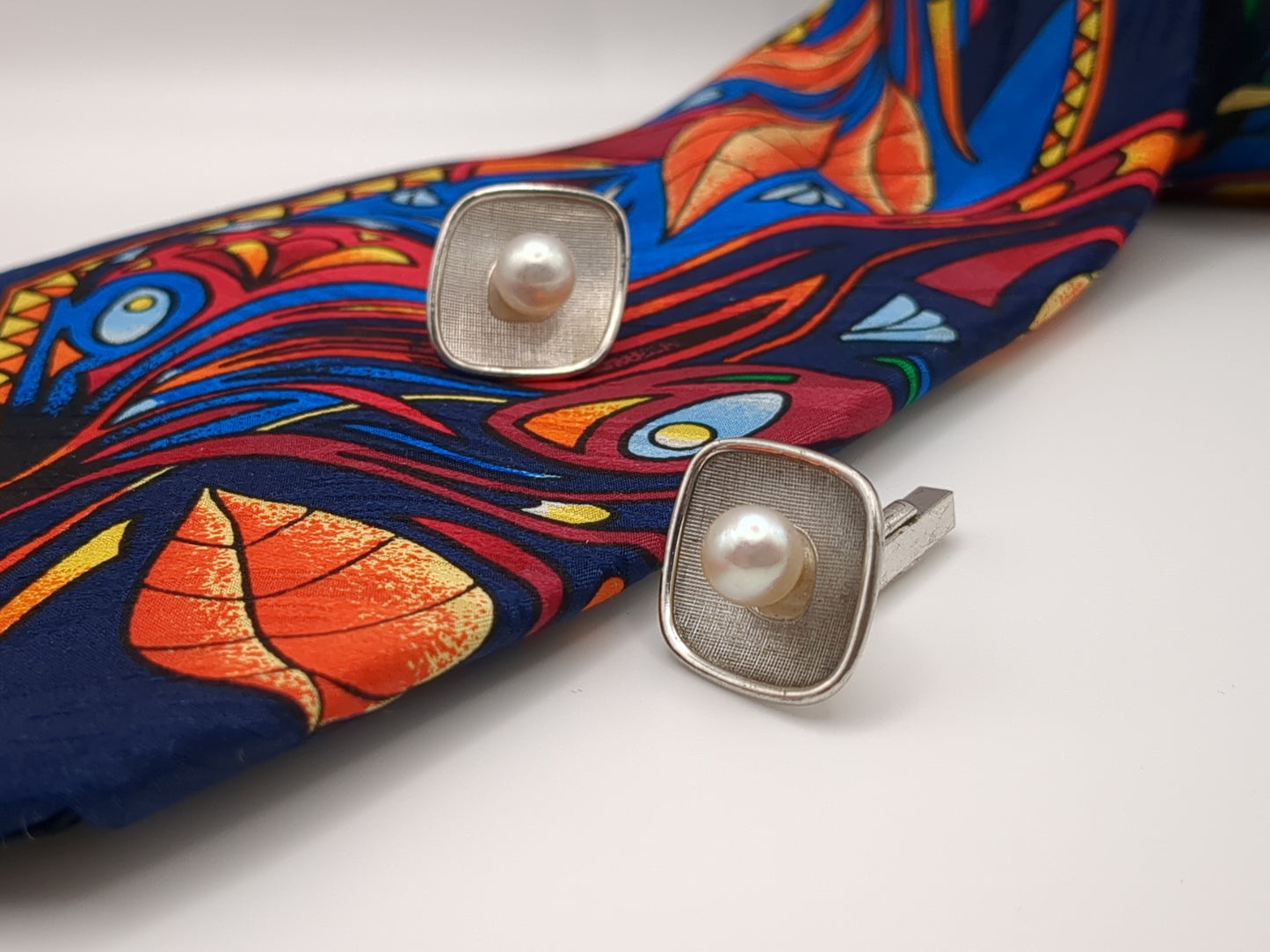 Silver and Pearl Mikimoto Cufflinks