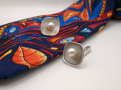 Silver and Pearl Mikimoto Cufflinks