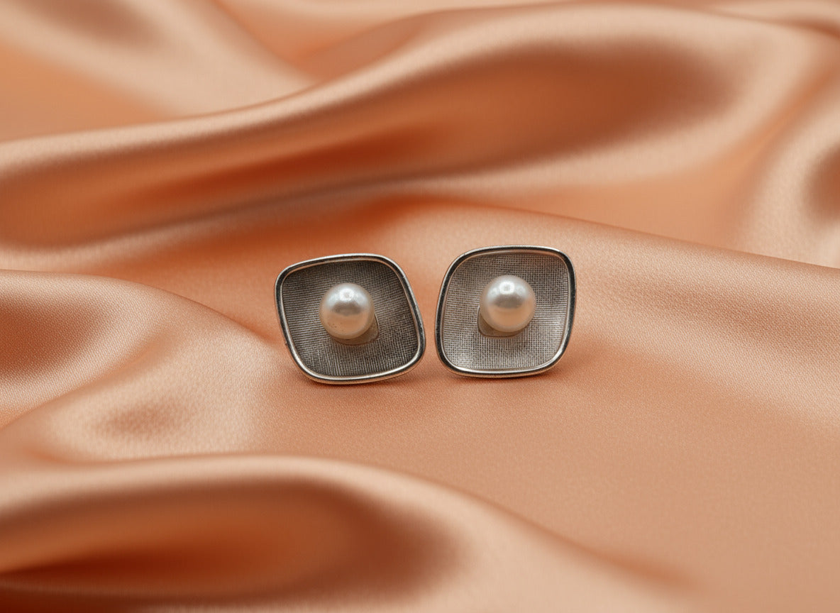 Silver and Pearl Mikimoto Cufflinks