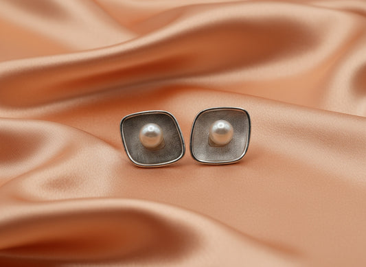Silver and Pearl Mikimoto Cufflinks