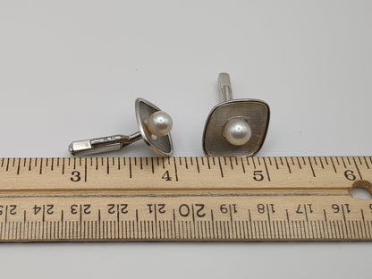 Silver and Pearl Mikimoto Cufflinks