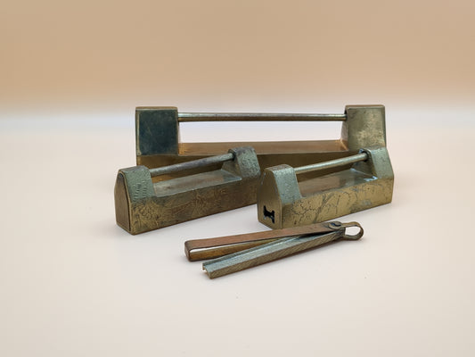 Vintage Asian Brass Padlock Set With Key - Engraved Brass - Lock - Paperweight