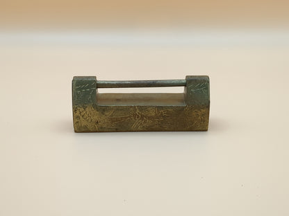 Vintage Asian Brass Padlock Set With Key - Engraved Brass - Lock - Paperweight