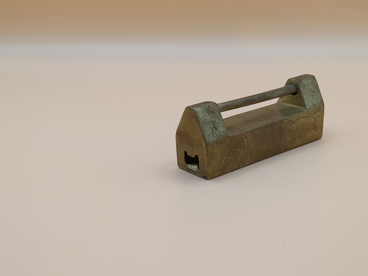 Vintage Asian Brass Padlock Set With Key - Engraved Brass - Lock - Paperweight