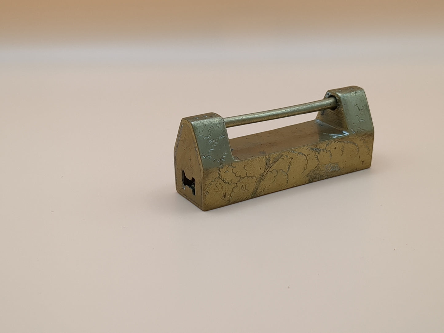 Vintage Asian Brass Padlock Set With Key - Engraved Brass - Lock - Paperweight