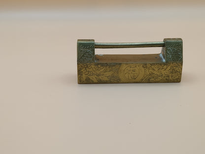 Vintage Asian Brass Padlock Set With Key - Engraved Brass - Lock - Paperweight