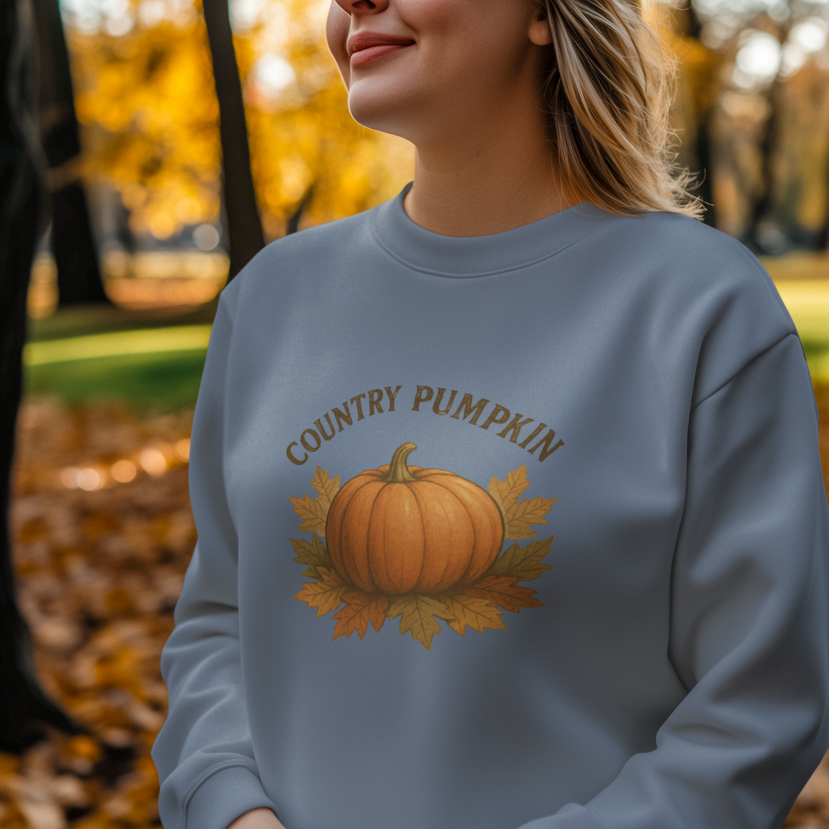 Country Pumpkin Unisex Lightweight Crewneck Sweatshirt, Fall Apparel, Autumn Fashion, Cozy Gift, Pumpkin Spice Lover