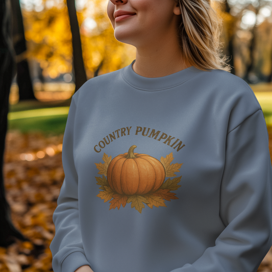 Country Pumpkin Unisex Lightweight Crewneck Sweatshirt, Fall Apparel, Autumn Fashion, Cozy Gift, Pumpkin Spice Lover